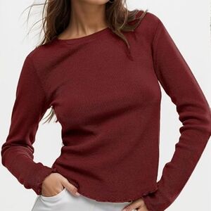 Maroon Ribbed Crew Neck Fitted Stretch Top size L